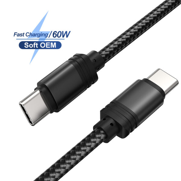 60W Fast Charging Cable | USB-C to USB-C | Nylon Braided | 1m Length - Image 2