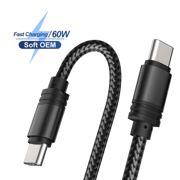 60W Fast Charging Cable | USB-C to USB-C | Nylon Braided | 1m Length - Image 6