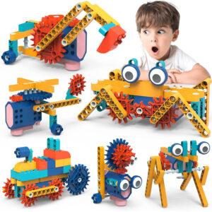 STEM 38 in 1 Building Blocks Set with Motor, 116 Pieces Electric Gear Drive Kit and built-in rechargeable battery, Educational Engineering Construction with User Guide