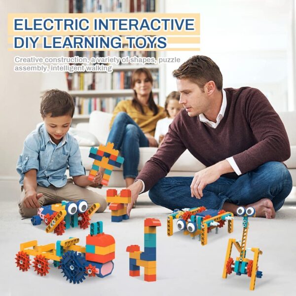 STEM 38 in 1 Building Blocks Set with Motor, 116 Pieces Electric Gear Drive Kit and built-in rechargeable battery, Educational Engineering Construction with User Guide - Image 6