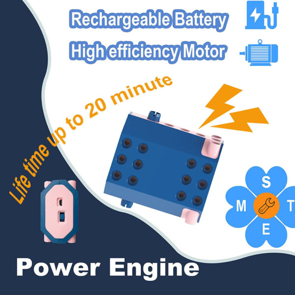 STEM 38 in 1 Building Blocks Set with Motor, 116 Pieces Electric Gear Drive Kit and built-in rechargeable battery, Educational Engineering Construction with User Guide - Image 8