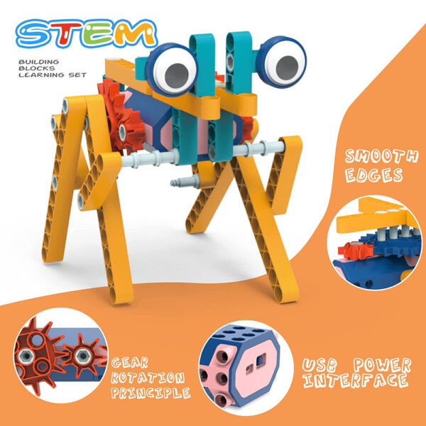 STEM 38 in 1 Building Blocks Set with Motor, 116 Pieces Electric Gear Drive Kit and built-in rechargeable battery, Educational Engineering Construction with User Guide - Image 9