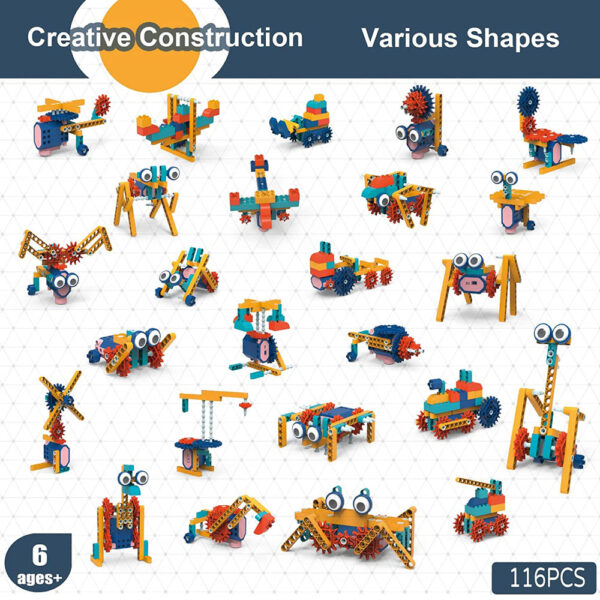STEM 38 in 1 Building Blocks Set with Motor, 116 Pieces Electric Gear Drive Kit and built-in rechargeable battery, Educational Engineering Construction with User Guide - Image 11