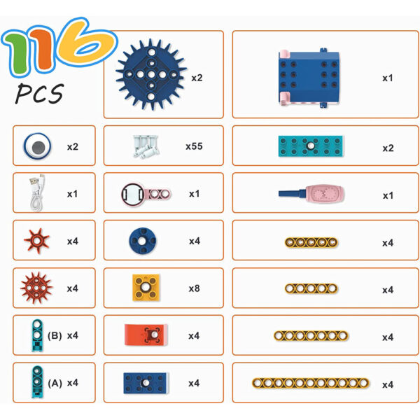 STEM 38 in 1 Building Blocks Set with Motor, 116 Pieces Electric Gear Drive Kit and built-in rechargeable battery, Educational Engineering Construction with User Guide - Image 12